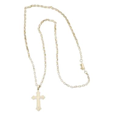 Imagem de Cordão Tijolinho Com Pingente Cruz Vitoriana Banhada A 18k