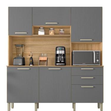 Imagem de Armário De Cozinha Kit 6 Portas Ferrara Kits Paraná Freijó Gris