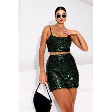 Imagem de Blusa Cropped Top Alça Fina brilho Costas A Mostra Paetê - CYNDRA, Ver