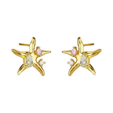 Imagem de Brincos De Aço Inoxidável Vintage Femininos Com Estrela-do-mar E Conch