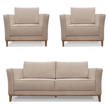Imagem de Kit 2 Poltronas E Sofá 2 Lugares 1,70m Areia Pés Castanho