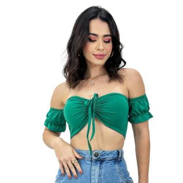 Imagem de Cropped Blusa Ciganinha Manga Curta Bojo Suplex Moda Verão - Swisz, Ve