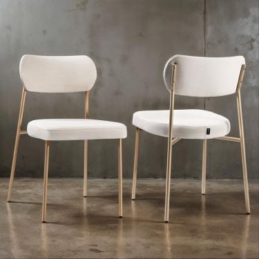 Imagem de Kit 02 Cadeiras Sala de Jantar Lavínia Estofada Base Champagne Linho Bege - Abmaza