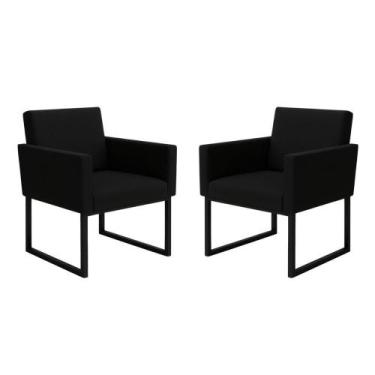 Imagem de Kit 2 Poltronas Reforçada Para Recepção Base Metálica Preto - Móveis M