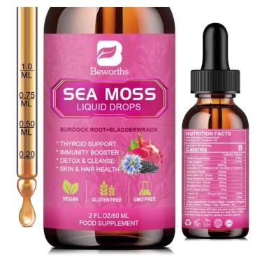 Imagem de Suplemento B Beworths Sea Moss Liquid Drops 3000 Mg Com Preto-Unissex