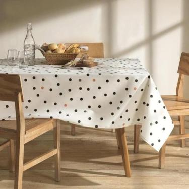 Imagem de Toalha de Mesa Impermeavel Dohler Athenas Menu Creme Bolinhas Poá Pret