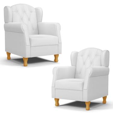 Imagem de Kit 02 Poltronas De Amamentação Pés Madeira Lucy P04 Sintético Branco - Mpozenato