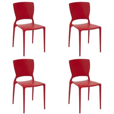Imagem de Kit 4 Cadeiras Tramontina Sofia Vermelha Empilháveis em Polipropileno