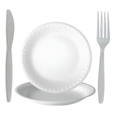 Imagem de Prato Descartável Para Refeição De Isopor 23cm C/100un Garfo - Congrat