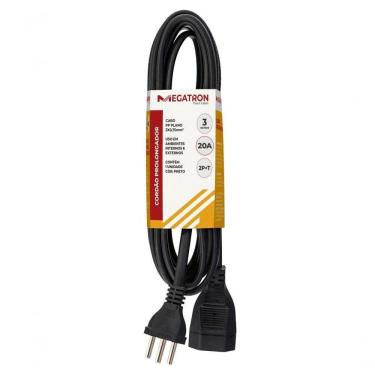 Imagem de Extensão Elétrica Cordão Prolongador Megatron 20A 3X2,50MM² 3M 20A 250V Resistente Preto