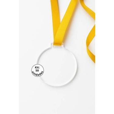 Imagem de Medalhas Futebol Acrílico Cristal 2mm 5cm Com Fita Amarelo O - Congrat