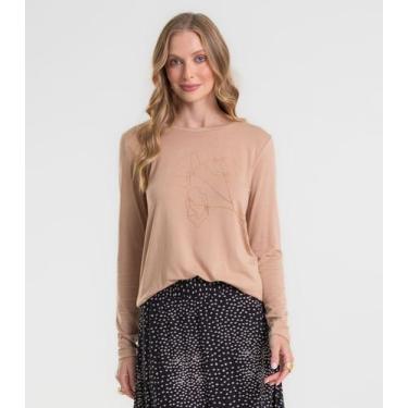 Imagem de Blusa Feminina Manga Longa Em Viscotorcion Rovitex Marrom, M, Marrom