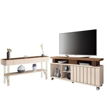 Imagem de Rack Bancada Rivera 1.3 com Aparador Vivant Castanho Off White  HB Móv