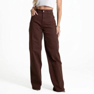 Imagem de Calça Sarja Wide Leg Feminina Sawary - 282899, Marrom, 44