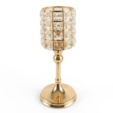 Imagem de Castiçal Porta Vela 27cm em Vidro e Metal Dourado Decorativo para Mesa