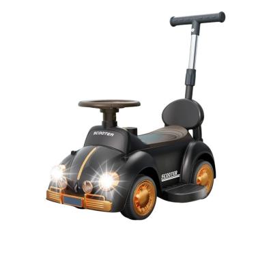 Imagem de Carrinho Elétrico Infantil Fusca com Luzes e Empurrador Traseiro Dirigível Preto Unitoys