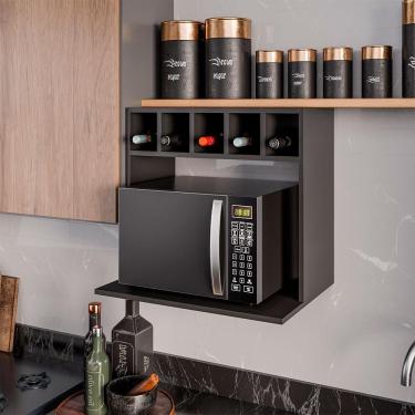 Imagem de Suporte Suspenso para Micro-ondas com Nicho Canea G96 1 Prateleira MDP-BP 60cm Preto Gran Belo