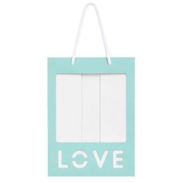 Imagem de Sacola de Papel Love com Visor Transparente 30cm X 20cm Azul