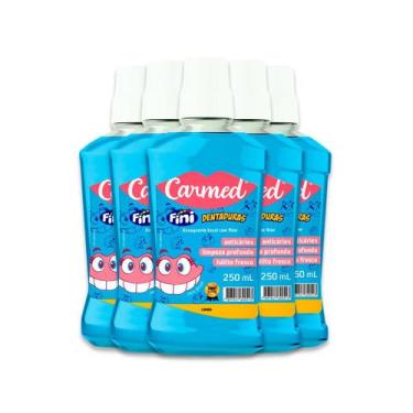 Imagem de Kit 5 Carmed Enxaguante Bucal Flúor Cimed Fini Dentaduras 250ml