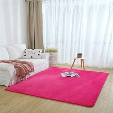 Imagem de Tapetes falsos curtos, tapete felpudo grosso e felpudo para cabeceira, tapete antiderrapante para quarto, chão, sala de estar, sala de estudo, banheiro, varanda, quarto das crianças, rosa vermelho, 60120 cm