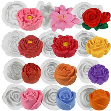 Imagem de FUNSHOWCASE Conjunto de moldes de silicone de flores grandes com 12 unidades de altura de 2,2 a 4,3 cm