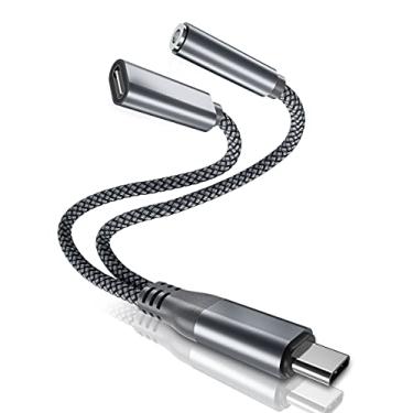 Imagem de Elebase Adaptador e carregador de áudio USB tipo C para 3,5 mm, conector de fone de ouvido 2 em 1 1/8 polegadas, cabo auxiliar de carregamento para iPhone 16 15 Plus Pro Max, Samsung Galaxy A53 A54,