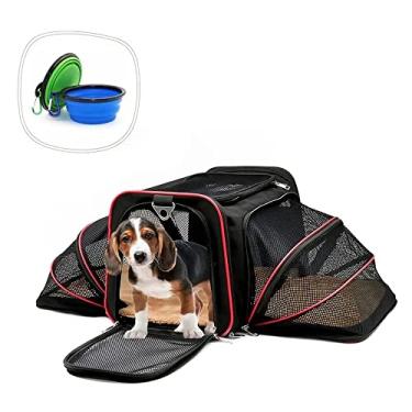 Imagem de Bolsa Pet Expansível Transporte Viagem Vermelho + Comedouro