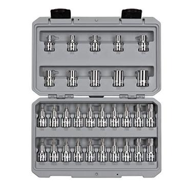 Imagem de TEKTON Conjunto de brocas Torx/TR Torx de 1/2 polegada e soquete externo Star com capa, 30 peças (T20-T60, TR20-TR60, E8-E24) | SKT25402