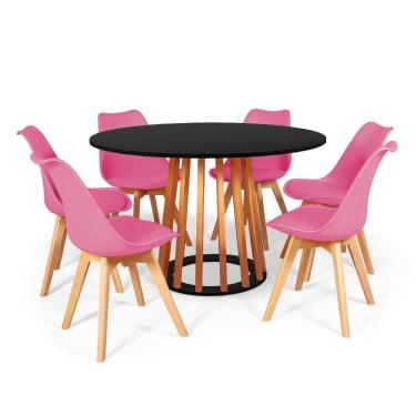 Imagem de Conjunto Mesa de Jantar Talia Amadeirada Preta 120cm com 6 Cadeiras Eiffel Leda - Rosa