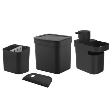 Imagem de Kit Cozinha Dispenser Detergente Porta Esponja Rodinho Lixeira 2,5L Pia Escorredor Talheres - Ou