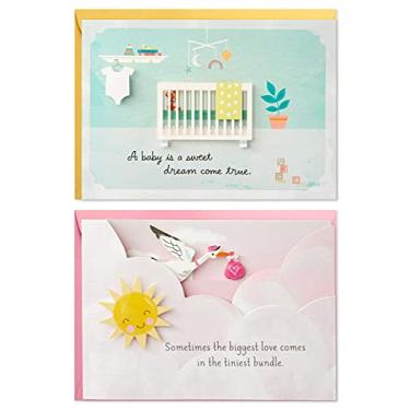 Imagem de Hallmark Paper Wonder Pop Up Cartões de chá de bebê para meninas, pacote com 2 (Sweet Dream, Pink Stork) Welcome New Baby Girl, Parabéns