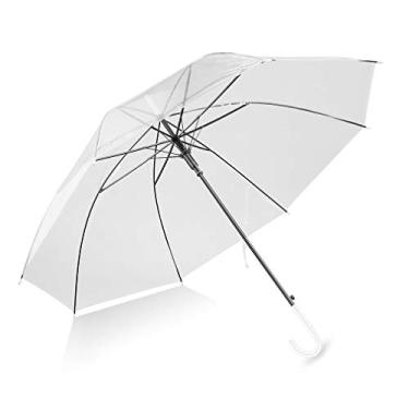 Imagem de Guarda-chuva transparente, à prova de vento moda transparente guarda-chuva automático transparente para festa de casamento suporte de dentro para fora proteção contra chuva (transparente)