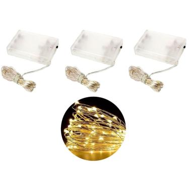 Imagem de Kit Fio de Fada Micro LED Pilha 50 Lâmpadas Branco Quente Fixa 5 metros 3 Unidades - Master Christmas
