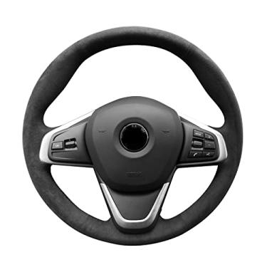 Imagem de Alfanxi Costura à mão Italy Alcantara capa para volante de carro para BMW X1 X2 sDrive28i xDrive28i (Alcantara preta + sem listras)