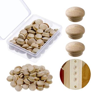 Imagem de 50 peças de alargadores de botão de madeira, plugues de móveis, plugues de madeira, cabeça plana, plugues de madeira, plugue de parafuso, plugues de madeira, tampas de madeira, parafuso de madeira
