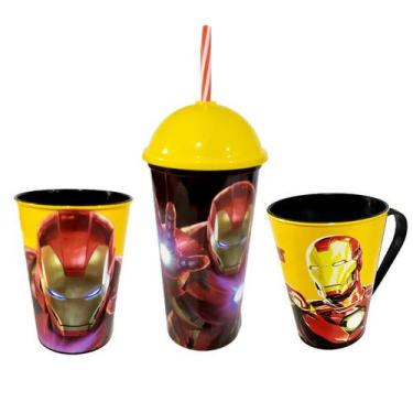 Imagem de Coleção Iron Man Homem De Ferro Com 2 Copos E 1 Caneca - Plasútil