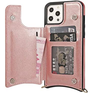 Imagem de IOTUP Capa para iPhone 13/13 Mini/13 Pro/13 Pro Max, capa protetora de carteira de couro PU premium à prova de choque com suporte de cartão Bloqueio RFID (Cor: Rosa, Tamanho: 13 6,1 polegadas)
