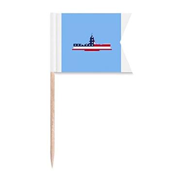 Imagem de Bandeira de casa branca dos Estados Unidos com etiquetagem de palitos de dente para bolo de festa, comida de queijo