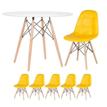 Imagem de Kit - Mesa Eames 100 Cm + 5 Cadeiras Estofadas Eiffel Botonê - Mobili