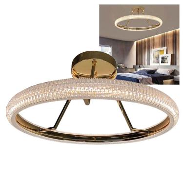 Imagem de Luminaria 3 em 1 Anel Arco Lustre Cristal Led Sala de Jantar Casa Quarto Recepçao Ambiente Moderno Comercial Residencial Iluminaçao Decoraçao