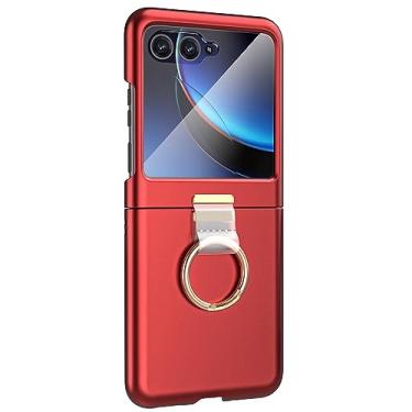 Imagem de HAZARA Capa para Motorola Razr 40 Ultra, capa de PC anti-queda com anel de tela pequena de vidro temperado, vermelho