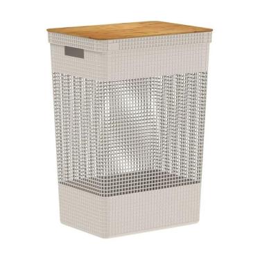 Imagem de Cesto Organizador Grid Com Tampa Em Bambu 49L Ou Preto