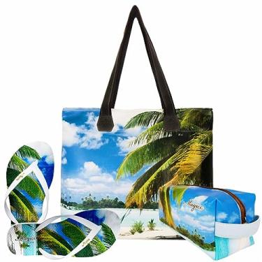 Imagem de Kit Praia Feminino Coqueiro com Bolsa, Necessaire e Chinelo, Magicc