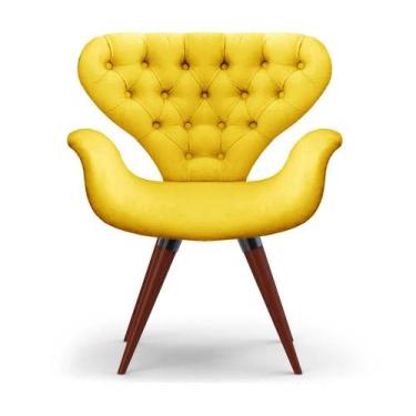 Imagem de Poltrona Com Capitonê Cadeira Tulipa Amarela Base Fixa - Clefatos