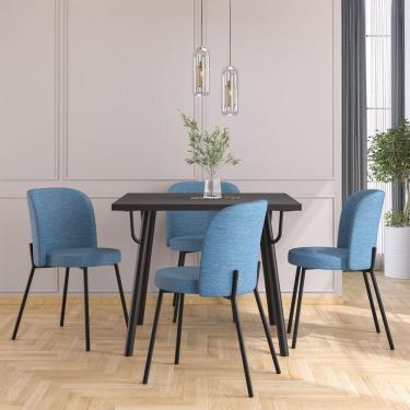 Imagem de Conjunto Sala de Jantar Mesa com 4 Cadeiras Love Yescasa Preto/Azul