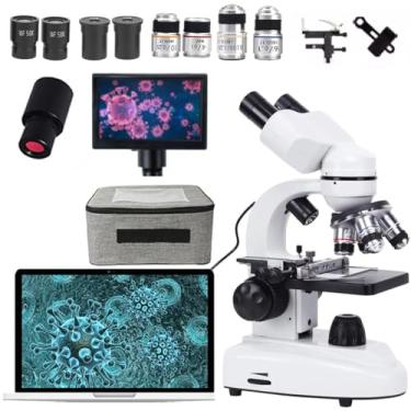 Imagem de Microscópio HD de precisão com tela de 5 polegadas + oculares eletrônicas, lentes revestidas EBC atualizadas para observação, omes com bolsa de presente para experimento-70000