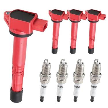 Imagem de Pacotes de bobinas de ignição UF311 conjunto de 4 velas de ignição e irídio 92213 substituição para Honda Civic Acura CR-V Element Accord 2.0L 2.4L apto para UF583 UF311 9807B-561BW C1382