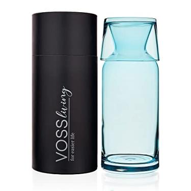 Imagem de VOSS Living - Conjunto de jarro de água de cabeceira e vidro, 670 ml - Jarra de água de vidro infundido - Garrafa de água com copo de vidro para mesa de cabeceira, garrafa decantadora de enxaguante bucal (azul cobalto)