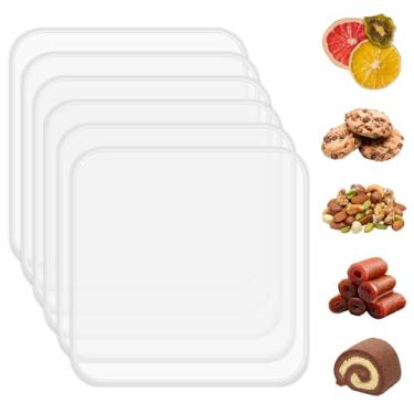 Imagem de Pacote com 6 bandejas desidratadoras de silicone para líquidos, bandejas de couro de frutas para desidratador, tapetes de silicone antiaderentes com borda, folha de secadora reutilizável para carne