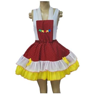 Imagem de Vestido Junino Jardineira Adulto/Saia Para Festa Junina (Vermelha/Amarela) (GG)